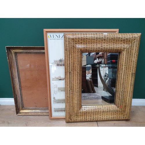 814 - A 19th Century gilt Picture Frame, 32 x 27in, a modern framed Mirror with Oriental character marks, ... 