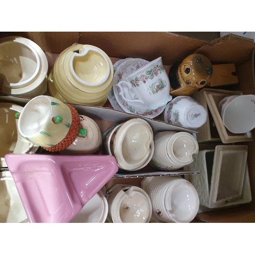 343 - Three Boxes including a collection of Honey Pots, various Mugs, Tureen etc