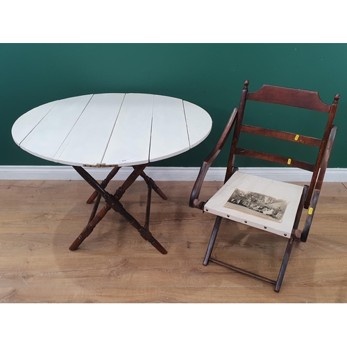 500 - A mahogany Campaign Table with white painted top 3ft D x 2ft H and a folding Campaign style Chair. (... 