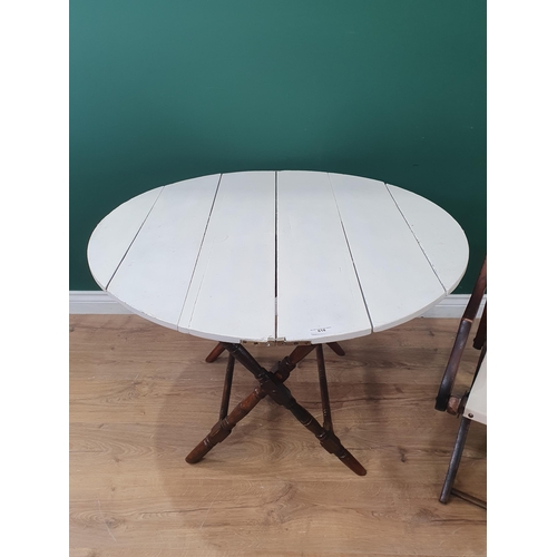 500 - A mahogany Campaign Table with white painted top 3ft D x 2ft H and a folding Campaign style Chair. (... 