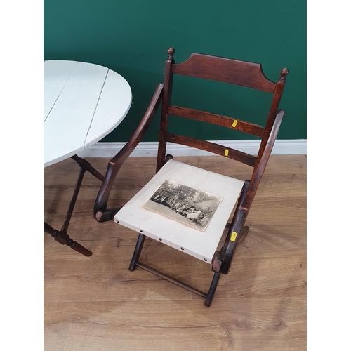 500 - A mahogany Campaign Table with white painted top 3ft D x 2ft H and a folding Campaign style Chair. (... 