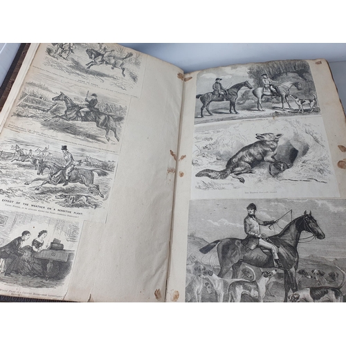 100 - An old leather covered Album containing Shooting, Racing and Hunting related ephemera, Prints, Obitu... 