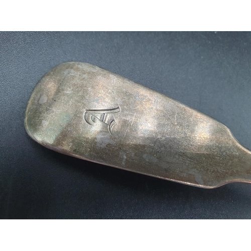 112 - A Victorian silver Basting Spoon, fiddle pattern, engraved initial A, Exeter 1843, maker: R.W.