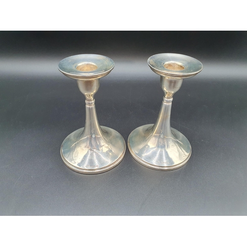 125 - A pair of George V silver Candlesticks on circular bases, Birmingham 1917, 5in