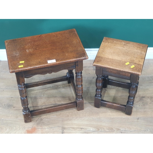 15 - Two reproduction oak Stools on turned supports, 1ft 7