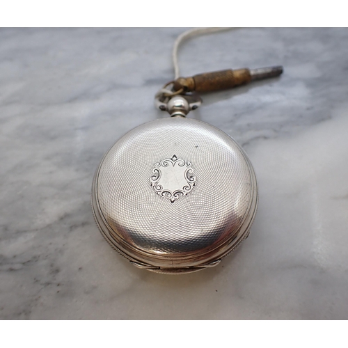 151 - A silver cased open faced Pocket Watch the white enamel dial with roman numerals case with engine tu... 