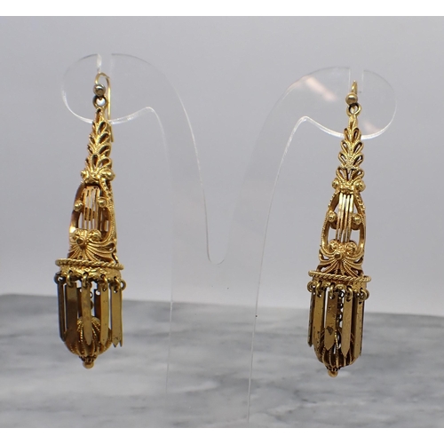 160 - A pair of gilt metal filigree Ear Pendants on wire fittings