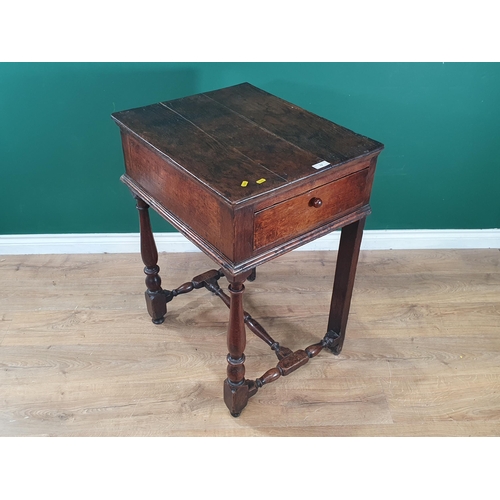 19 - A 17th Century oak Side Table with single fitted end drawer, on turned supports and stretcher, 2ft 1... 