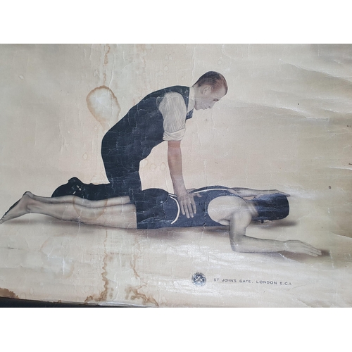 214 - A St. Johns Ambulance Association scrolled Poster depicting physiotherapist related demonstration, 3... 