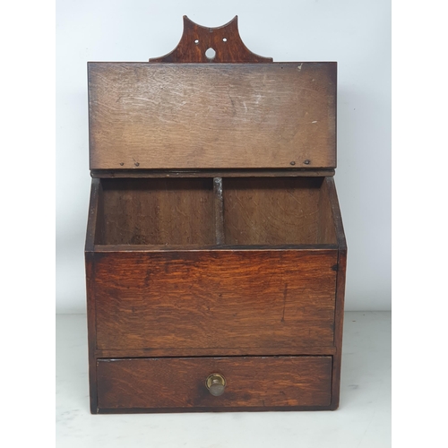 22 - An 18th Century oak Candle Box with shaped back and single fitted drawer, 1ft 6