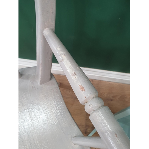 223 - A grey painted folding High Chair, a grey painted Childs Chair on turned supports and stretchers and... 