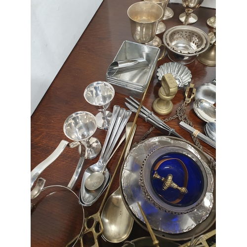 237 - A quantity of plated items including Goblets, Cutlery, etc, and a copper Warming Pan, (R6)