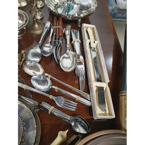 237 - A quantity of plated items including Goblets, Cutlery, etc, and a copper Warming Pan, (R6)