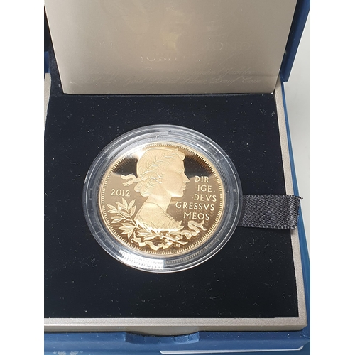 262 - A 2012 Queen's diamond jubilee gold plated silver proof Five Pounds in case of issue with COA