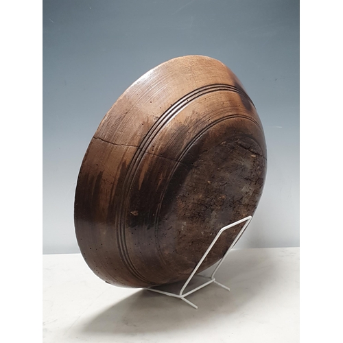 284 - A 19th Century sycamore Dairy Bowl, A/F, (split and woodworm), 15in diameter