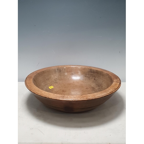 284 - A 19th Century sycamore Dairy Bowl, A/F, (split and woodworm), 15in diameter