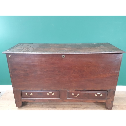 3 - A large antique oak Blanket Chest with pair of fitted drawers, A/F, 2ft 11