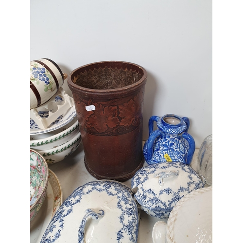 301 - An embossed leather Waste Paper Bin, a Royal Doulton Harvest Mug, a Cantonese style Bowl, A 20th Cen... 