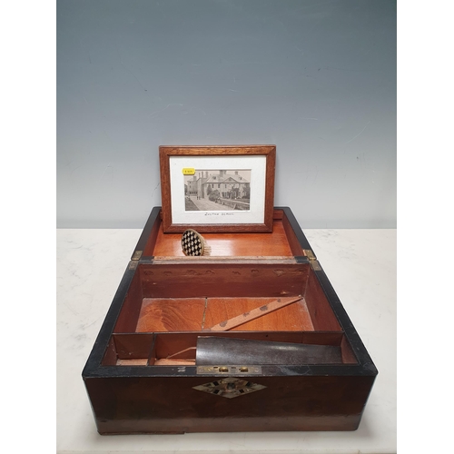 311 - A walnut and mother of pearl inlaid Writing Slope (Missing Contents) A/F, and a framed Photograph of... 