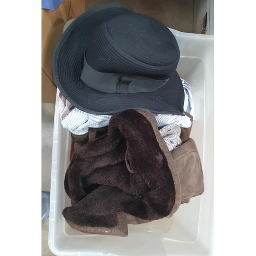 325 - Two boxes of Clothing including Coats, Jackets, Shirts, Ties, a pair of Grenson Tan Shoes size 9.5, ... 