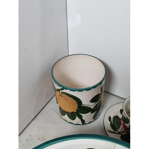 347 - A Wemyss Ware rose pattern Bowl A/F, a Wemyss T Goode & Co Storage Jar decorated with Oranges, a Wem... 