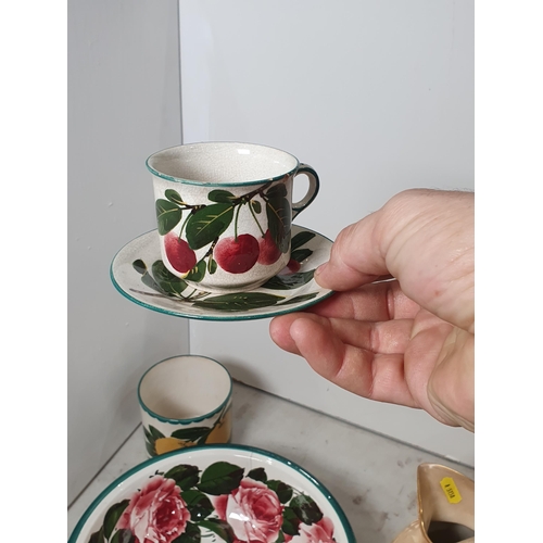 347 - A Wemyss Ware rose pattern Bowl A/F, a Wemyss T Goode & Co Storage Jar decorated with Oranges, a Wem... 