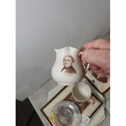 348 - A Mortlock's Ltd stoneware Political Jug A/F, a frosted glass Bust 