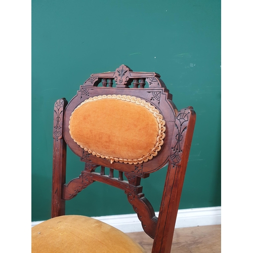 37 - Two walnut framed Single Chairs with upholstered seats on turned front supports, A/F. (R3).