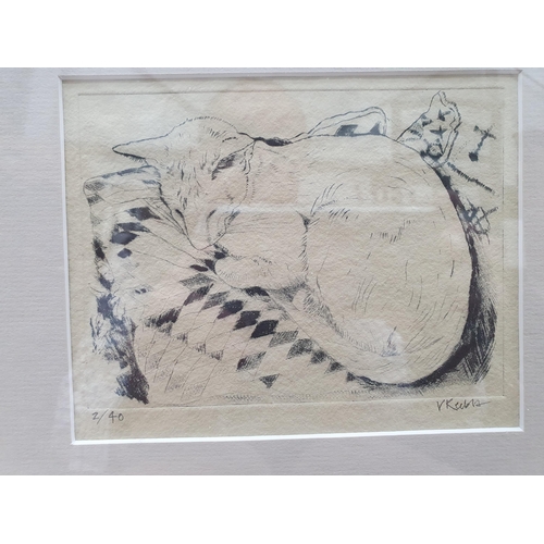 403 - LESLEY HOLMES. Study of a Cat, signed and dated 1996, watercolour; and twelve other paintings and pr... 