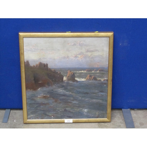 414 - V.WALTON. A rocky coastal landscape, signed, oil on canvas, 19½  x 19in; and another oil painting by... 