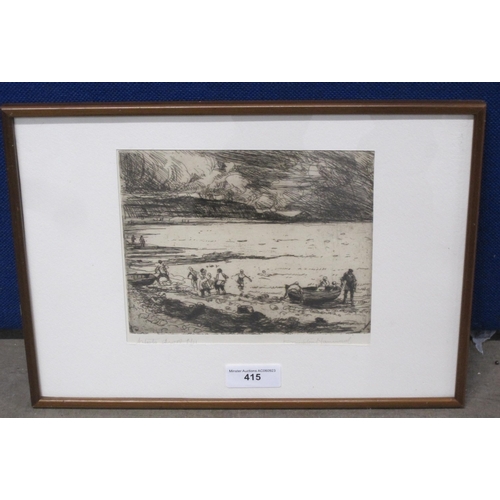 415 - ARTHER HENRY KNIGHTON HAMMOND. Figures and a rowing boat on a shore, pencil signed and inscribed 'Ar... 