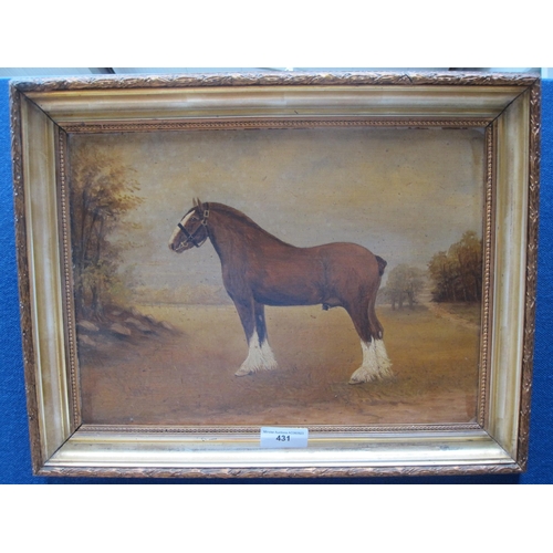 431 - J. WICK. A Shire Stallion in a Park, signed and dated 1910, oil on panel, 12 x 16in