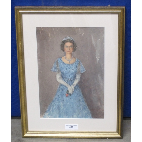 435 - JOHN W. GOUGH. Queen Elizabeth II, signed, watercolour, 13 x 9in