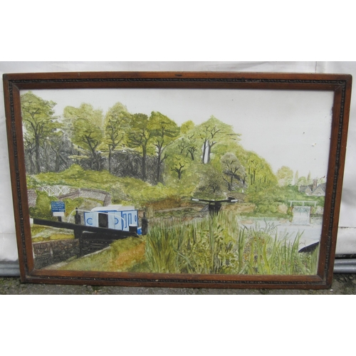 442 - ENGLISH SCHOOL. A Figure on a Canal Boat, oil on board, 36 x 24in; together with a selection of othe... 