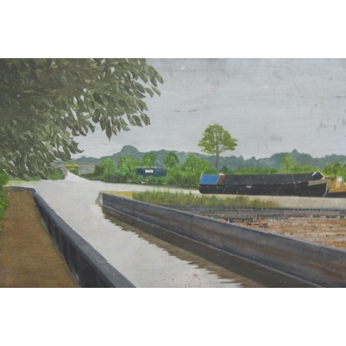 442 - ENGLISH SCHOOL. A Figure on a Canal Boat, oil on board, 36 x 24in; together with a selection of othe... 