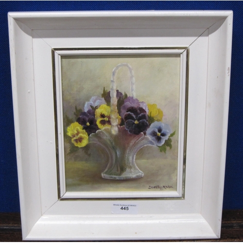 445 - DOROTHY NICHOL. A Still Life of Pansies in a Vase, signed, oil on board,10 x 8in; together with a mi... 