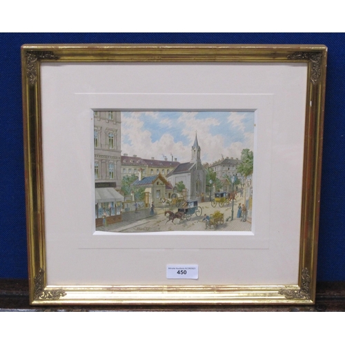 450 - FRANSZ GERASCH. Austrian Street Scene with figures, signed, watercolour, 7½ x 9in