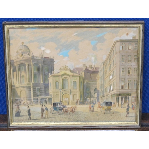 451 - FRANSZ GERASCH. Figures in a square of a Continental City, possibly Vienna, signed, watercolour, 9 x... 