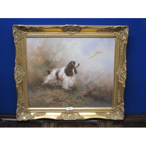 454 - BURNETT. A Spaniel in a thicket, signed, oil on canvas, 20 x 24in