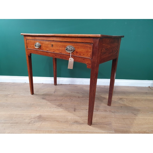 482 - A 19th Century Elm Side Table with single fitted drawer on square tapered supports, 2ft 5