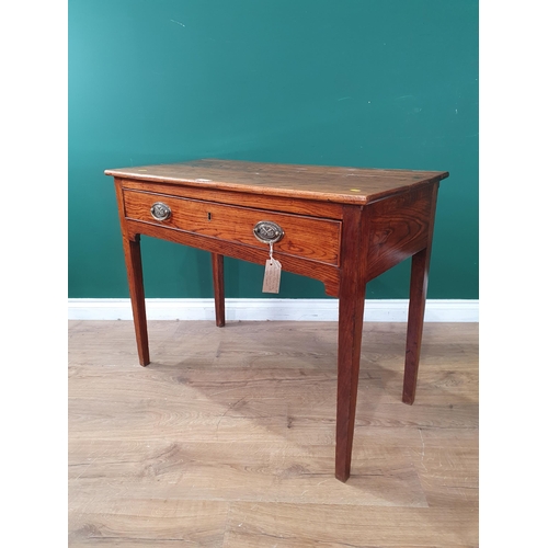 482 - A 19th Century Elm Side Table with single fitted drawer on square tapered supports, 2ft 5