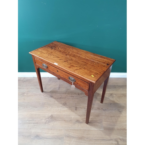 482 - A 19th Century Elm Side Table with single fitted drawer on square tapered supports, 2ft 5