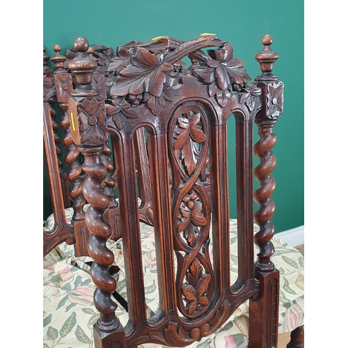 488 - A set of seven Victorian carved oak Dining Chairs including a large Carver with highback carved grif... 