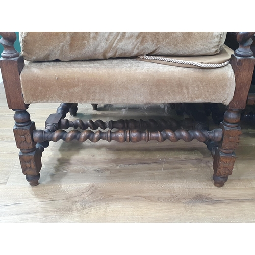 488 - A set of seven Victorian carved oak Dining Chairs including a large Carver with highback carved grif... 