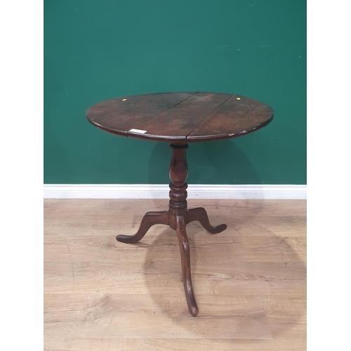 492 - An 18th Century oak Pillar Table on turned column and tripod base 2ft 5in H x 2ft 3in D (R4)