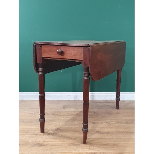 493 - A 19th Century mahogany Pembroke Table fitted end drawer on turned supports 3ft W x 2ft 5in H (R4)