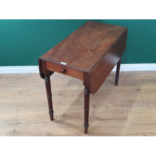 493 - A 19th Century mahogany Pembroke Table fitted end drawer on turned supports 3ft W x 2ft 5in H (R4)