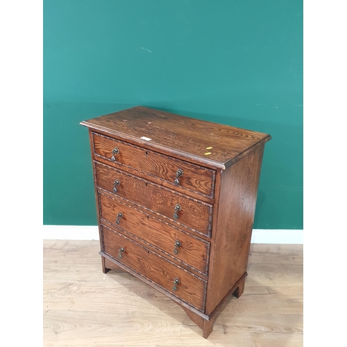 506 - An oak Chest of four drawers with beaded moulding 3ft H x 2ft 6in W (R4)