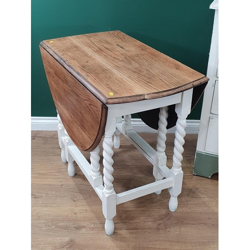 516 - A white & green painted Chest of two short, three long Drawers, 3ft 2