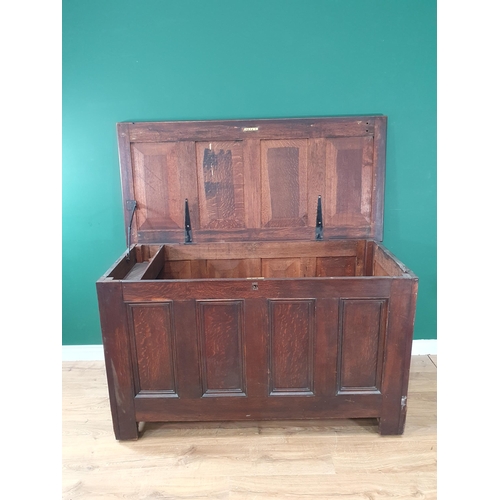 525 - An antique oak Coffer with plain four panel front 4ft 9in W x 2ft 10in H (R7)